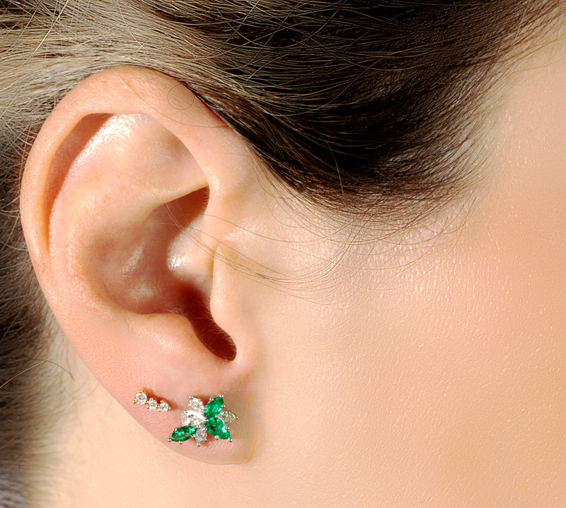 Emerald and Diamond Stud Earrings