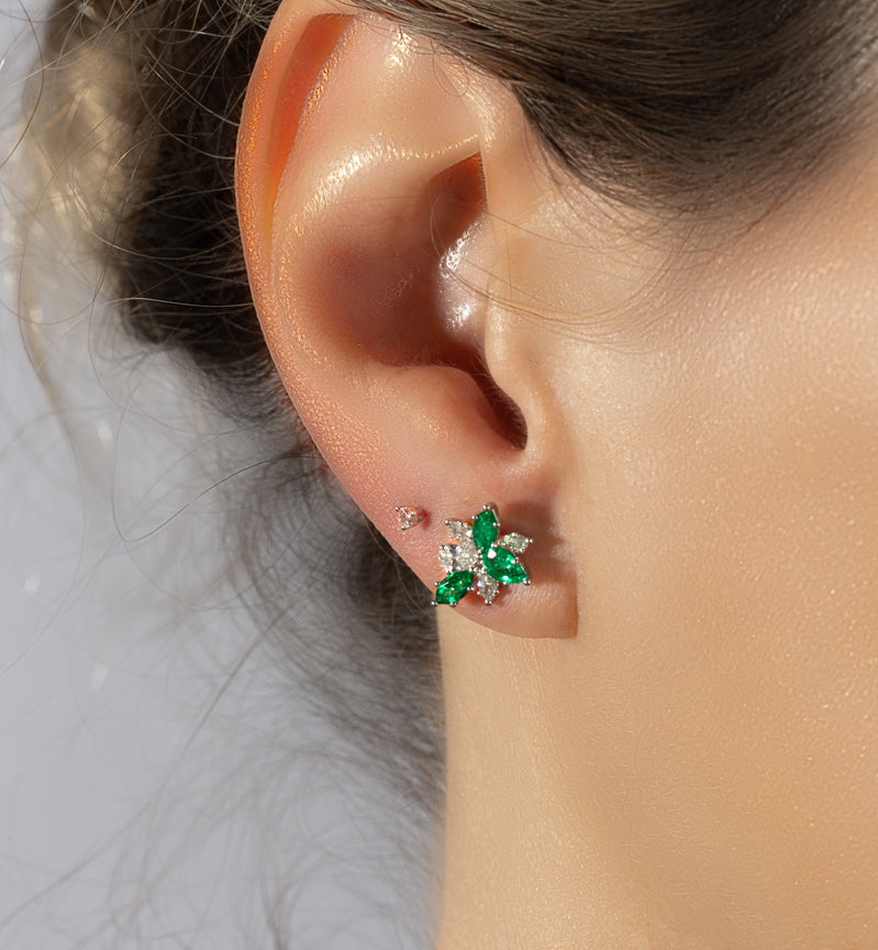 Emerald and Diamond Stud Earrings