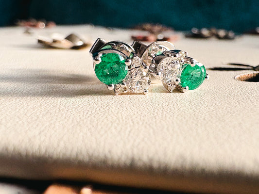 Emerald and diamond stud earrings
