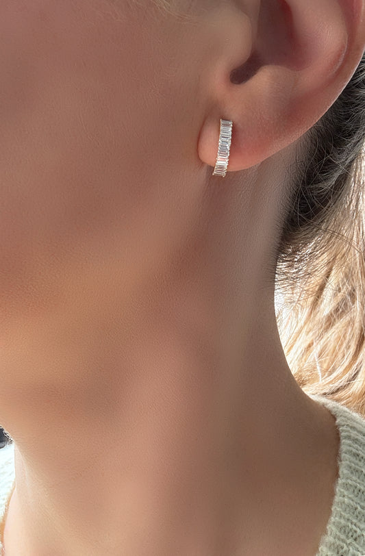 14K Yellow Gold Baguette Diamond Hoops