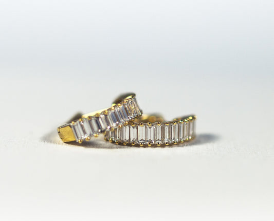 14K Yellow Gold Baguette Diamond Hoops