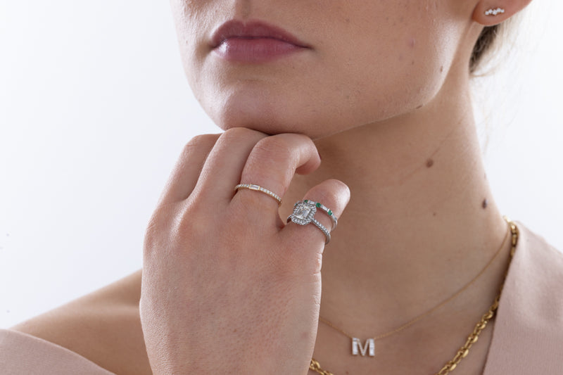 Mini Baguette and pave diamonds ring