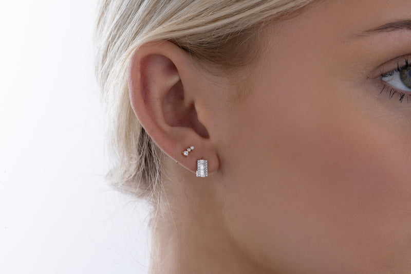 Baguette and round diamond stud earrings