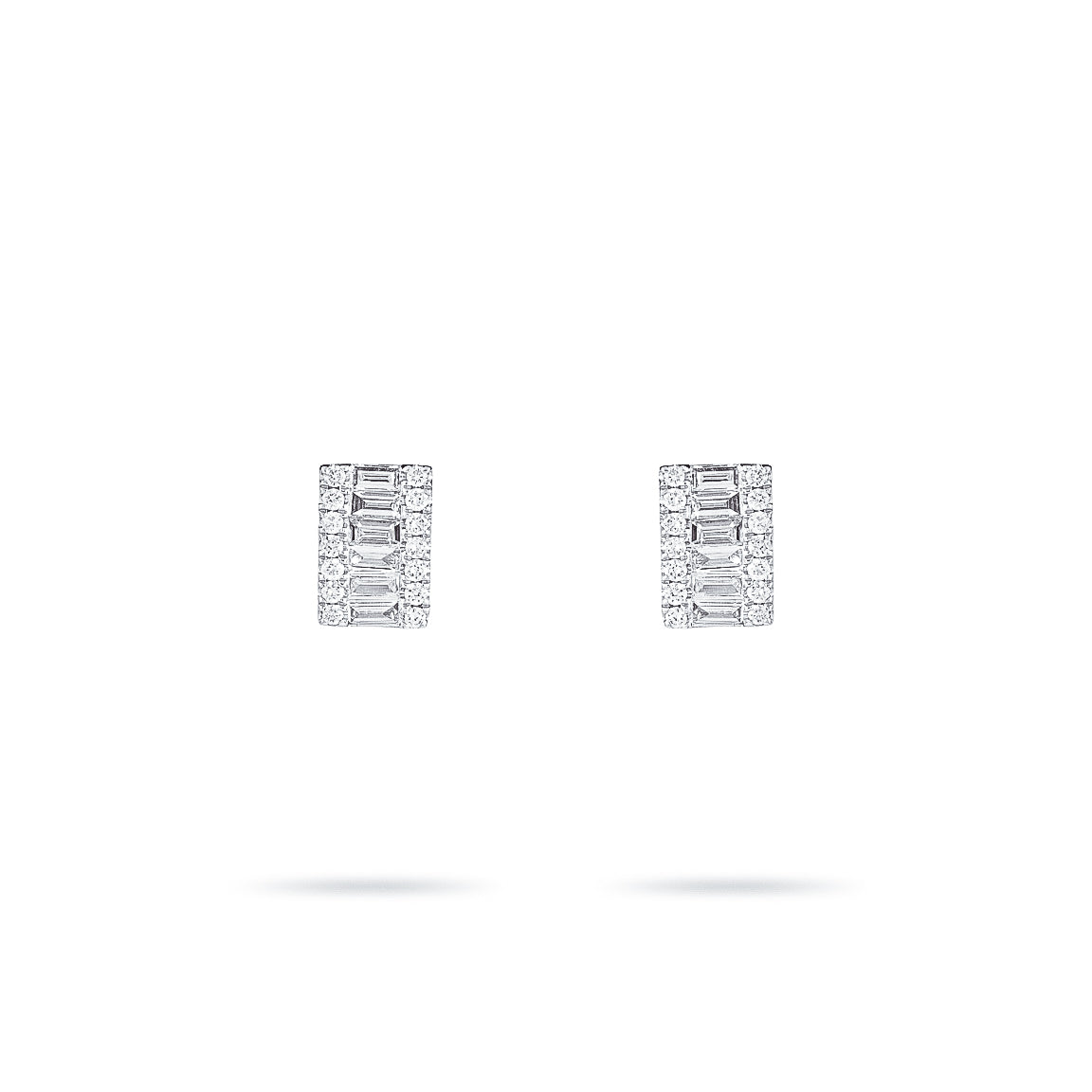 Baguette and round diamond stud earrings
