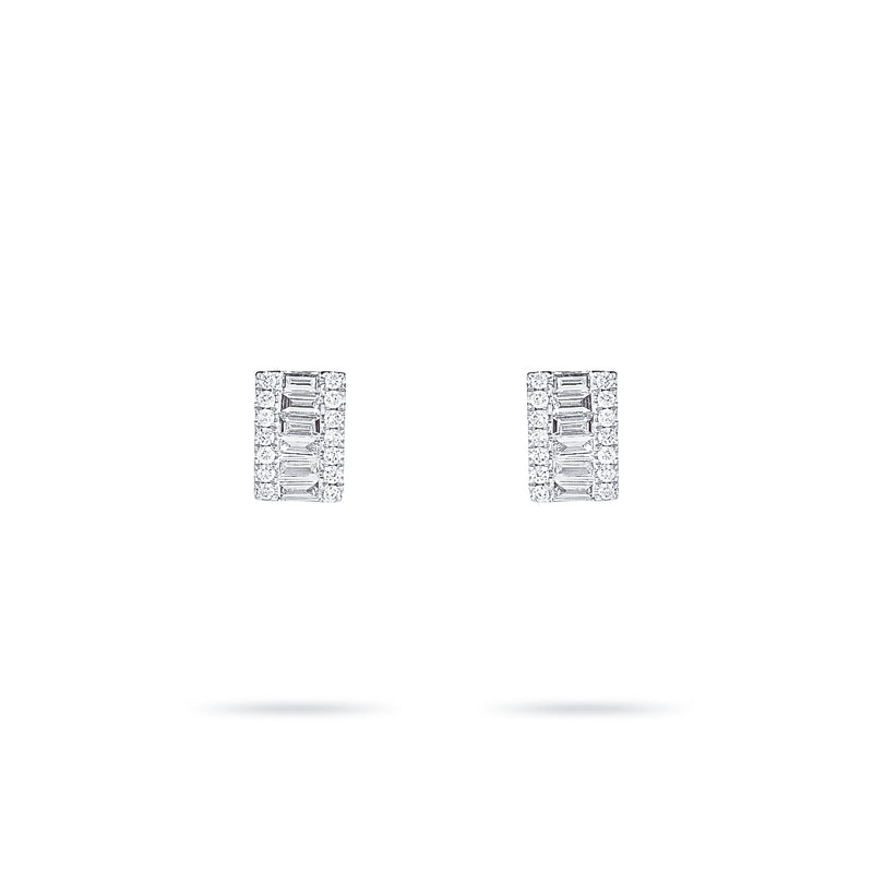 Baguette and round diamond stud earrings