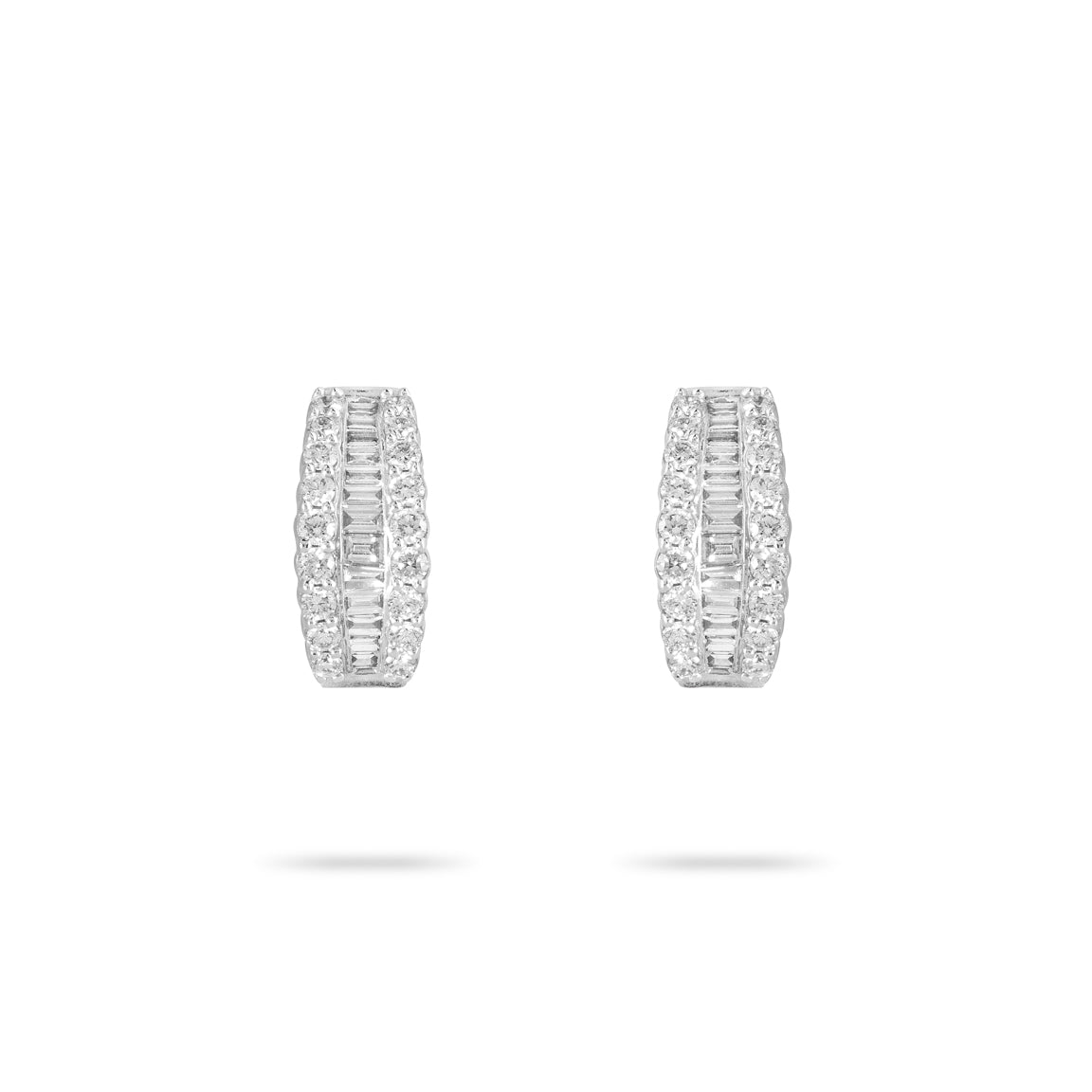 Baguette & Round Brilliant Diamond Hoop Earrings in 14K White Gold