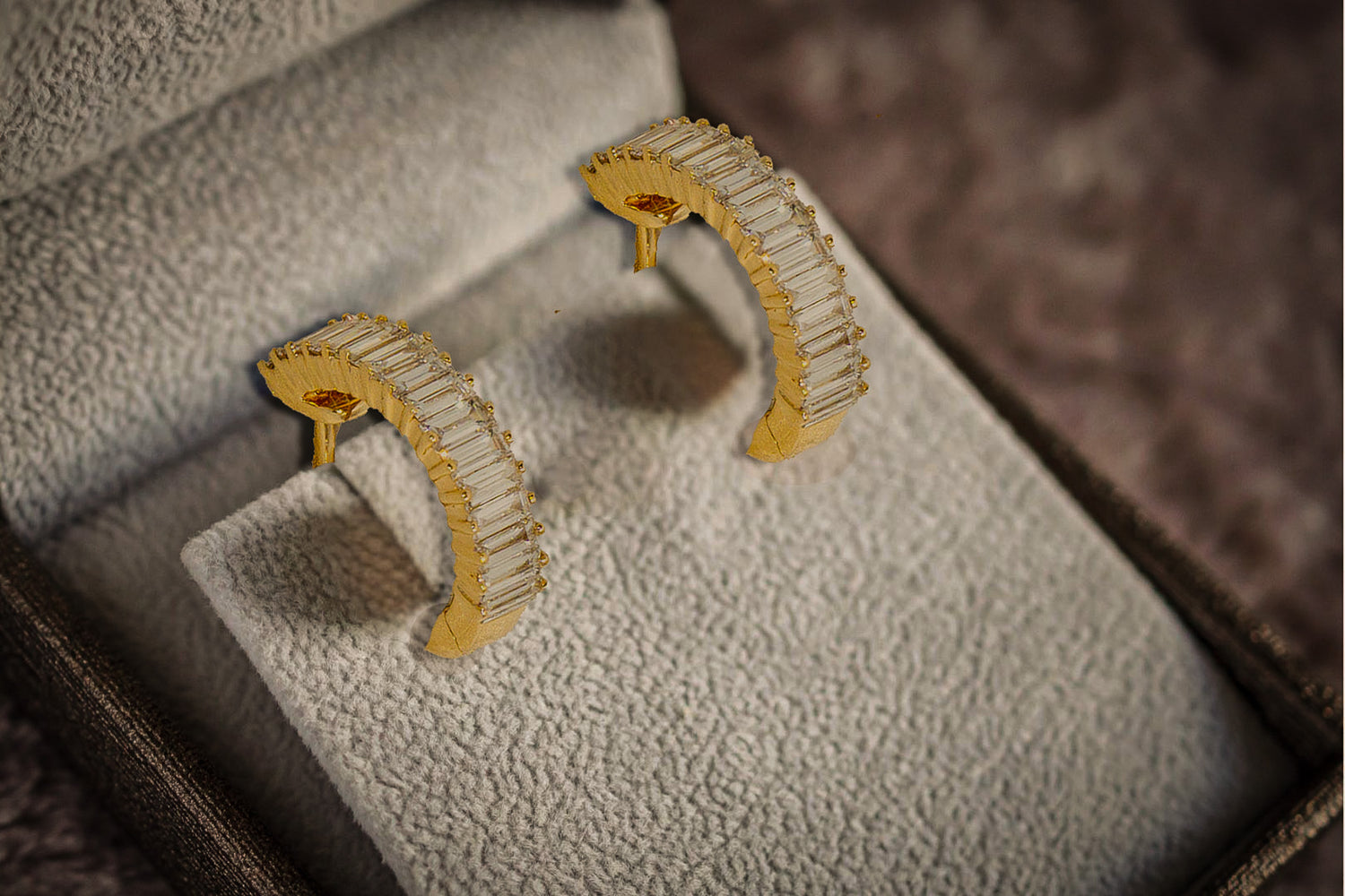 14K Yellow Gold Baguette Diamond Hoops