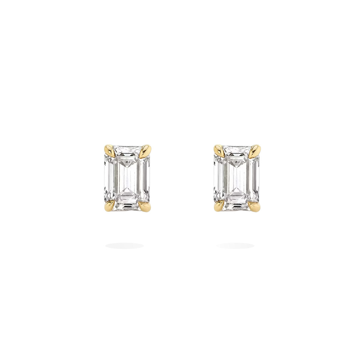 2ct Emerald Cut Lab Grown Diamond Studs in 18K Gold Yellow Gold
