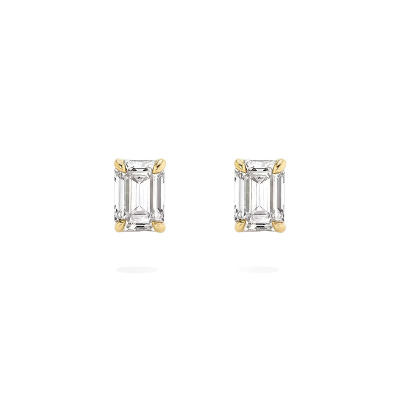 2ct Emerald Cut Lab Grown Diamond Studs in 18K Gold Yellow Gold