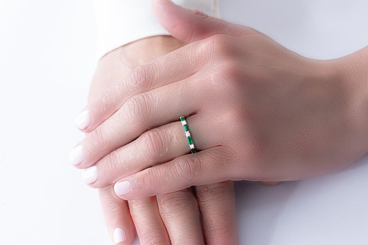 Baguette emerald and diamond ring