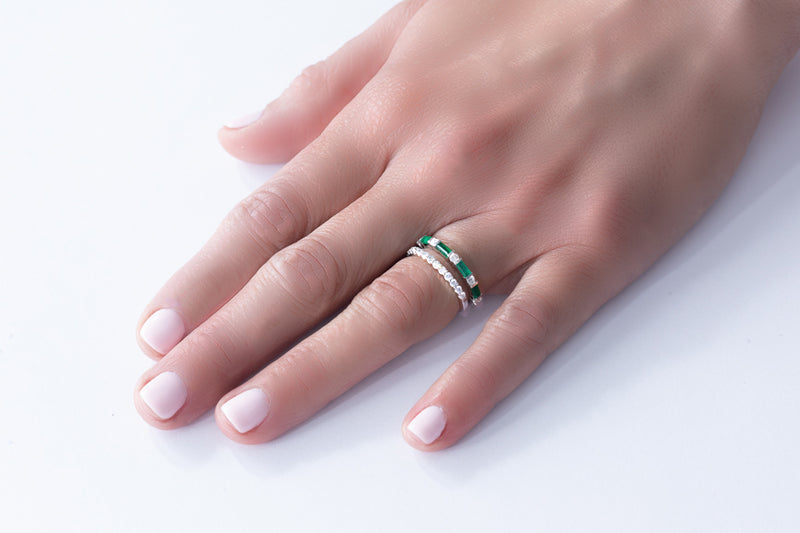 Baguette emerald and diamond ring