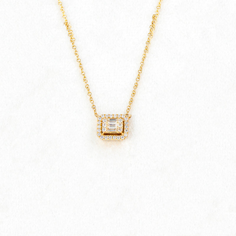 Dainty Diamond Baguette & Round Cut Necklace in 14K Gold