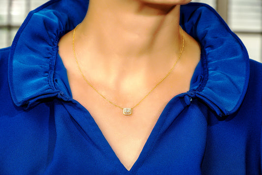 Dainty Diamond Baguette & Round Cut Necklace in 14K Gold