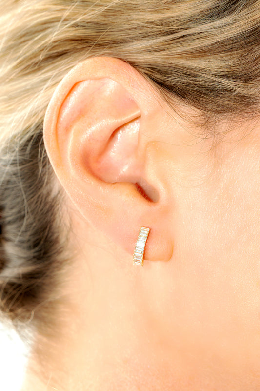 14K Yellow Gold Baguette Diamond Hoops