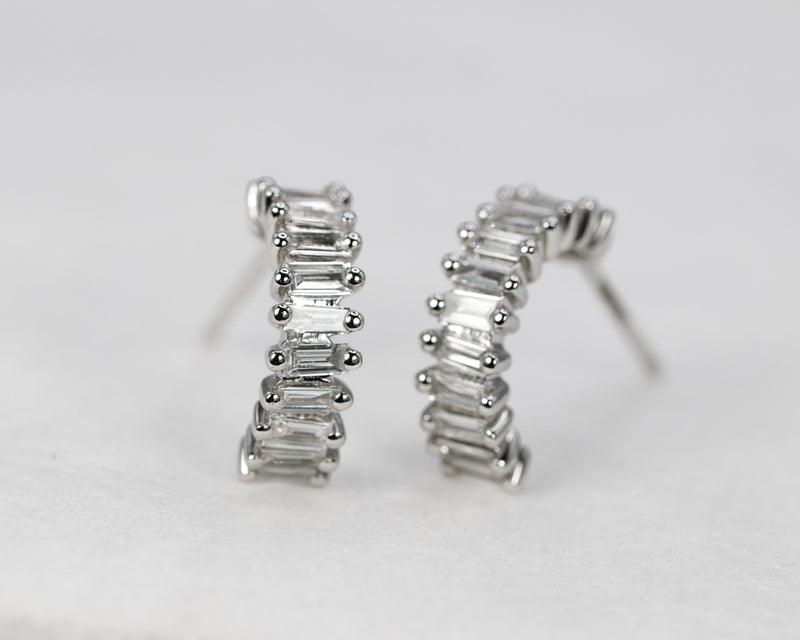 Staggered Baguette Diamond Hoops