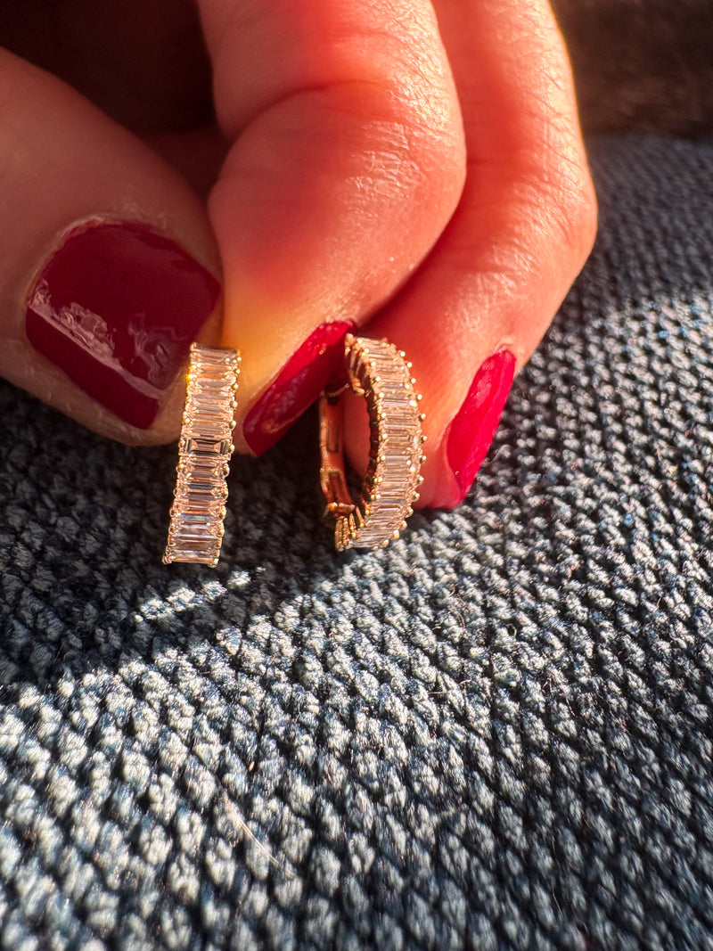 14K Yellow Gold Baguette Diamond Hoops