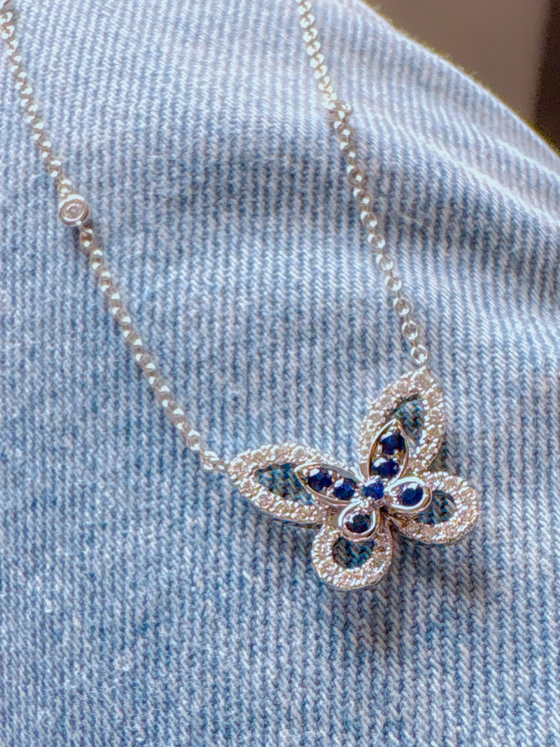 18K White Gold Sapphire and Diamonds (Butterfly) Necklace