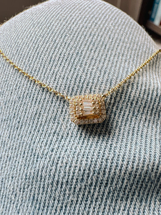 Dainty Diamond Baguette & Round Cut Necklace in 14K Gold