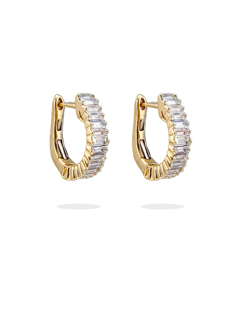 14K Yellow Gold Baguette Diamond Hoops