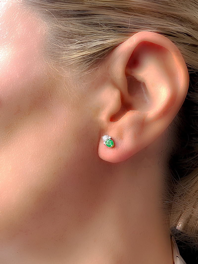 Emerald and diamond stud earrings