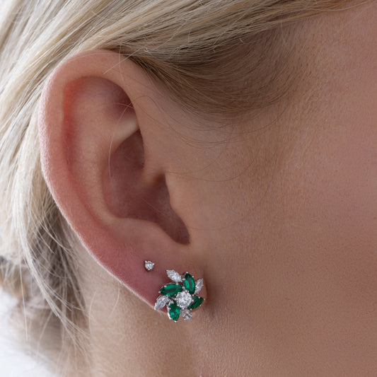 Lab-Grown diamond and natural emerald stud earrings