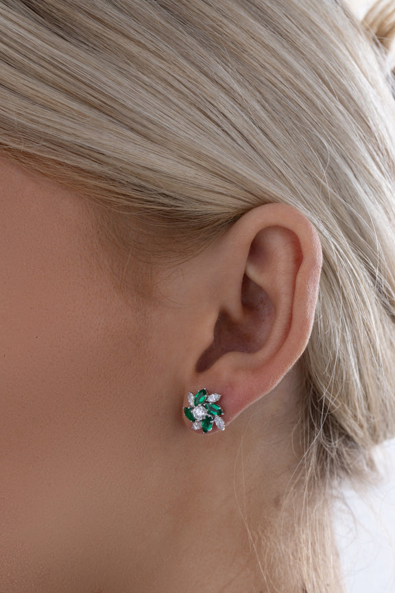 Lab-Grown diamond and natural emerald stud earrings